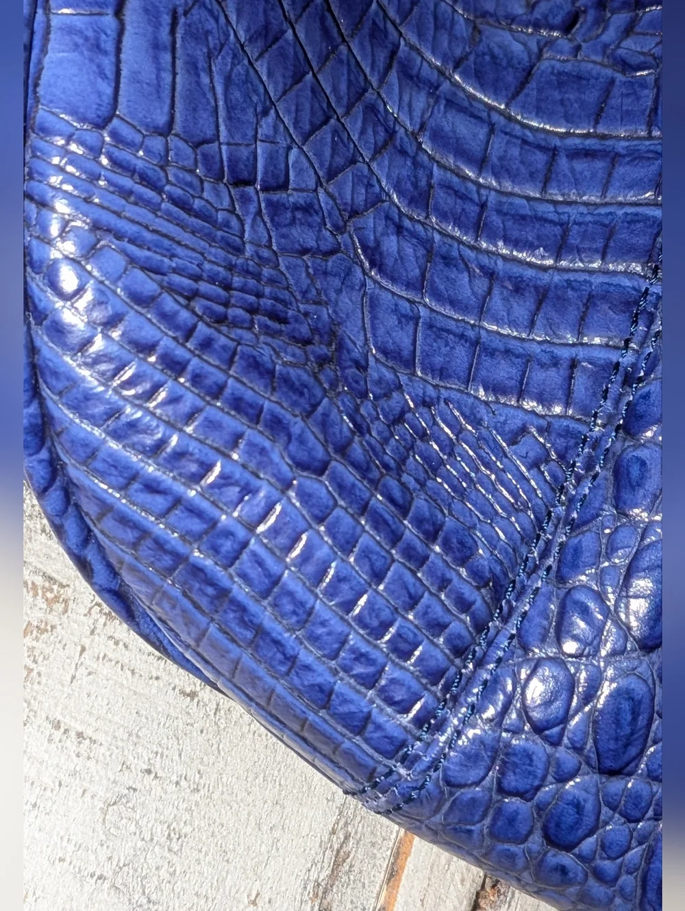 Brahmin Navy Blue Croc-Embossed Shoulder Bag with Gold Hardware - Picture 7 of 9
